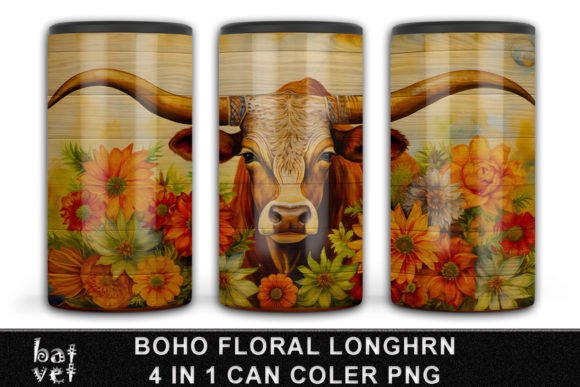 Download Boho Floral Longhorn Can Cooler Design - Can cool Collection