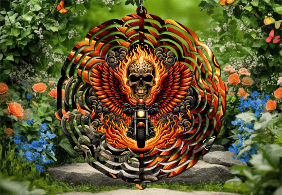 Download Skull Biker Fire Wings Wind Spinner Png - Wind spinner Collection